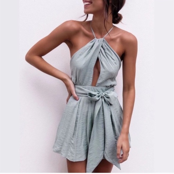Pants - FLAW -Gray Halter Tie Romper